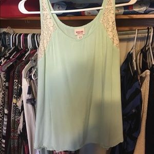 Mint with white lace detail tank top
